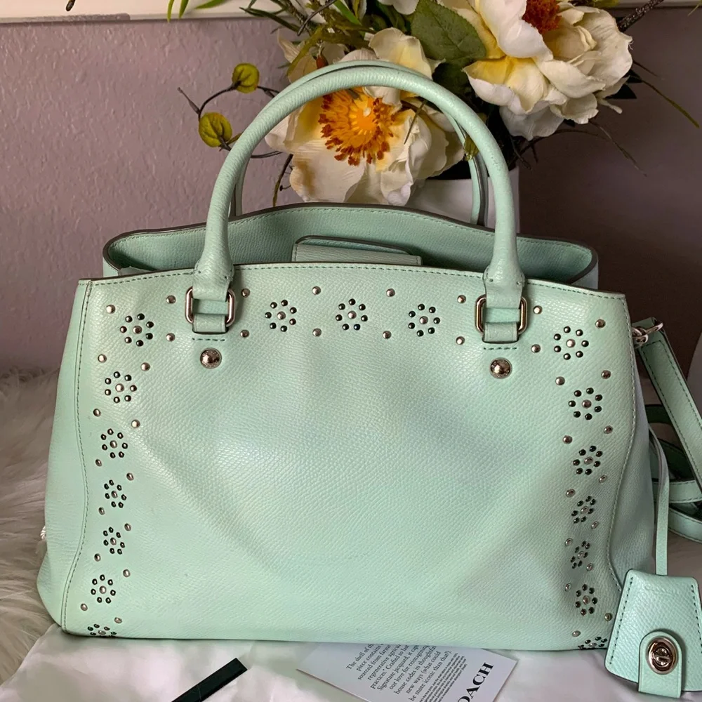 COACH SEA-GLASS MARGOT STUDDED EMBELLISHED LEATHER SATCHEL